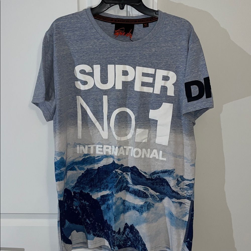 Discontinued Collectible mens Superdry No.1 blue Mountain Print t shirt XXL 2XL